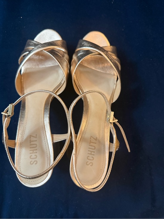 SCHUTZ Shoes - SCHUTZ Gold Metallic Crisscross Ankle-Strap Heels